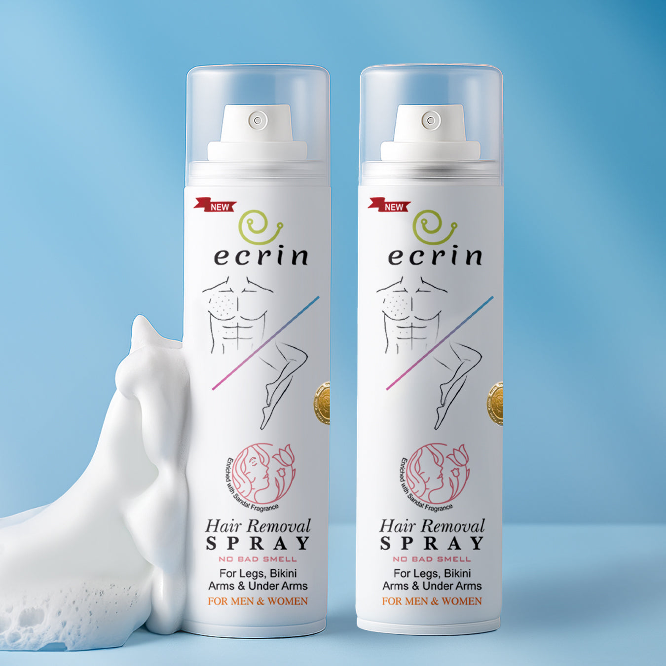 Ecrin Hair Removal Foaming Spray Pack of 2 - Advance Formula with Refreshing Fragrance (200ml)